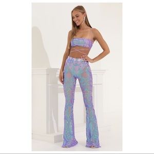 Lucy in the Sky Peony Sequin Two Piece Set in Purple Iridescent